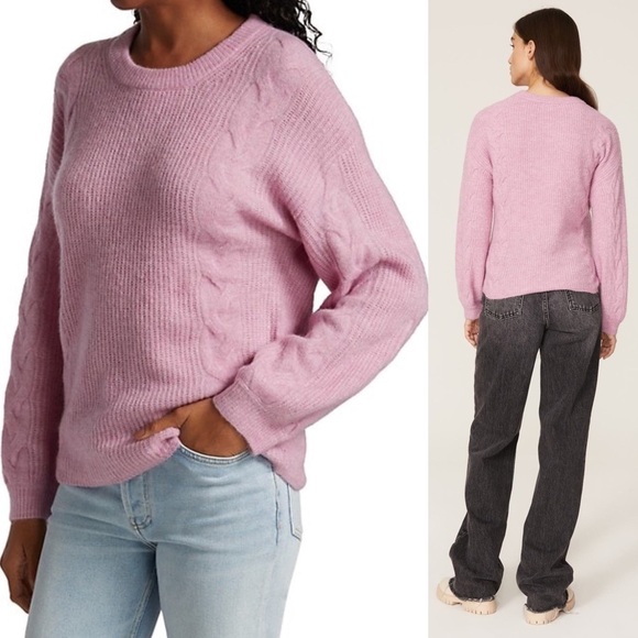 SPLENDID Wool Blend Pastel Lilac Cable Rib Knit Relaxed Fit Pullover Sweater XS - Picture 3 of 12